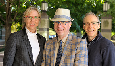 From left, Nancy Sottos, a professor of materials science and engineering, Scott White, a professor of aerospace engineering, and Jeff Moore, a professor of chemistry.